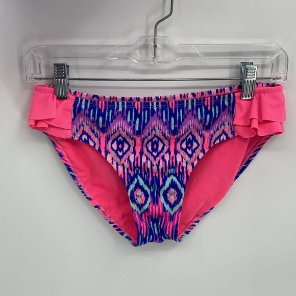 Justice Swimsuit Tankini Top Bikini Bottom Ruffle Front Sides 14 1/2 - Picture 3 of 7